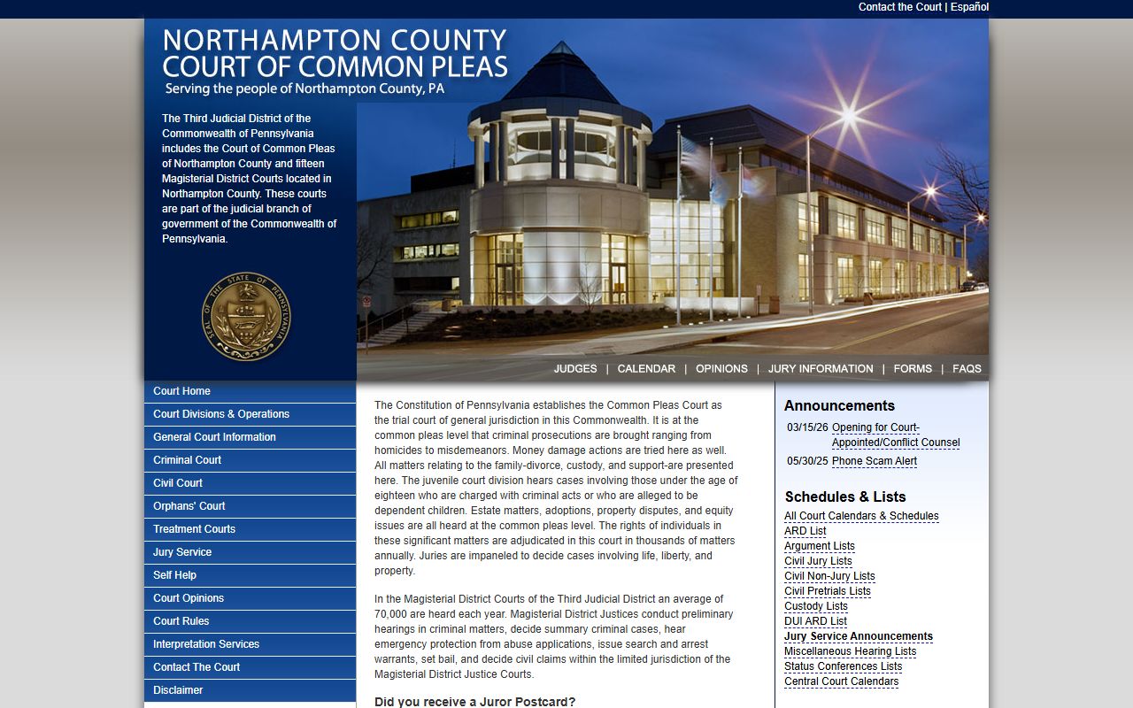 Northampton County Court of Common Pleas in Easton serving Bethlehem divorce decree cases