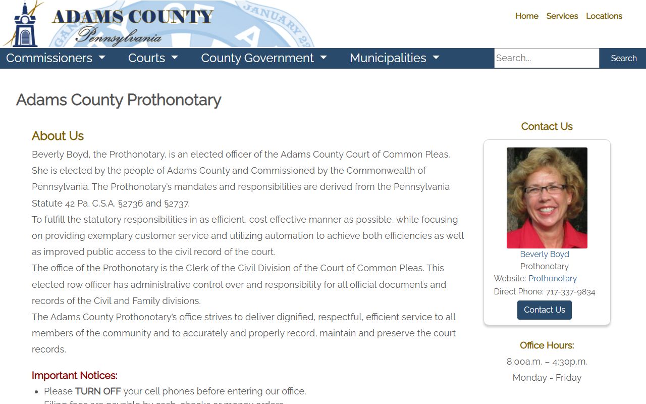 Adams County Prothonotary office website for divorce decree records in Gettysburg Pennsylvania