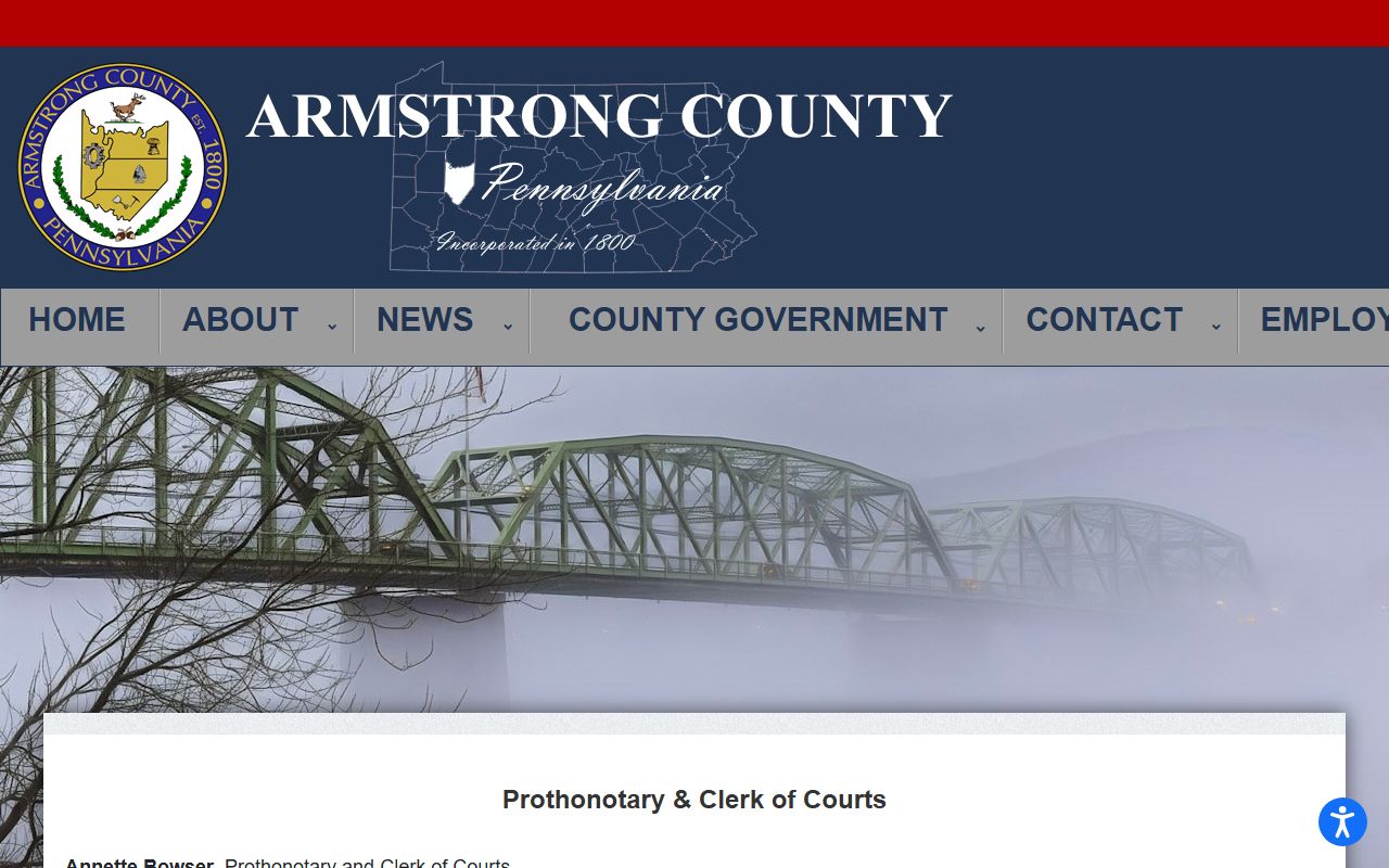 Armstrong County Prothonotary and Clerk of Courts website for divorce decree records in Kittanning Pennsylvania
