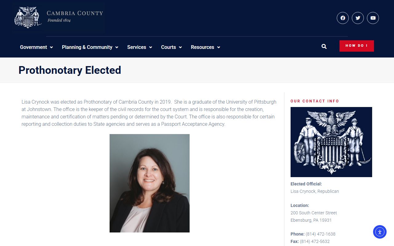 Cambria County Prothonotary website for divorce decree records in Ebensburg Pennsylvania