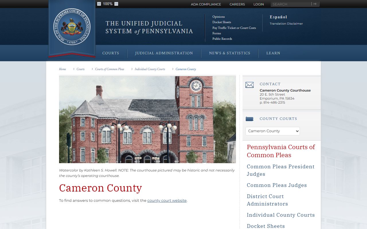 Cameron County Court of Common Pleas for divorce decree records in Emporium Pennsylvania