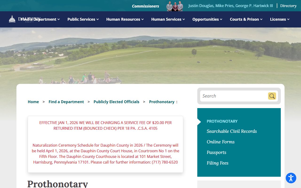 Dauphin County Prothonotary website for divorce decree records in Harrisburg Pennsylvania