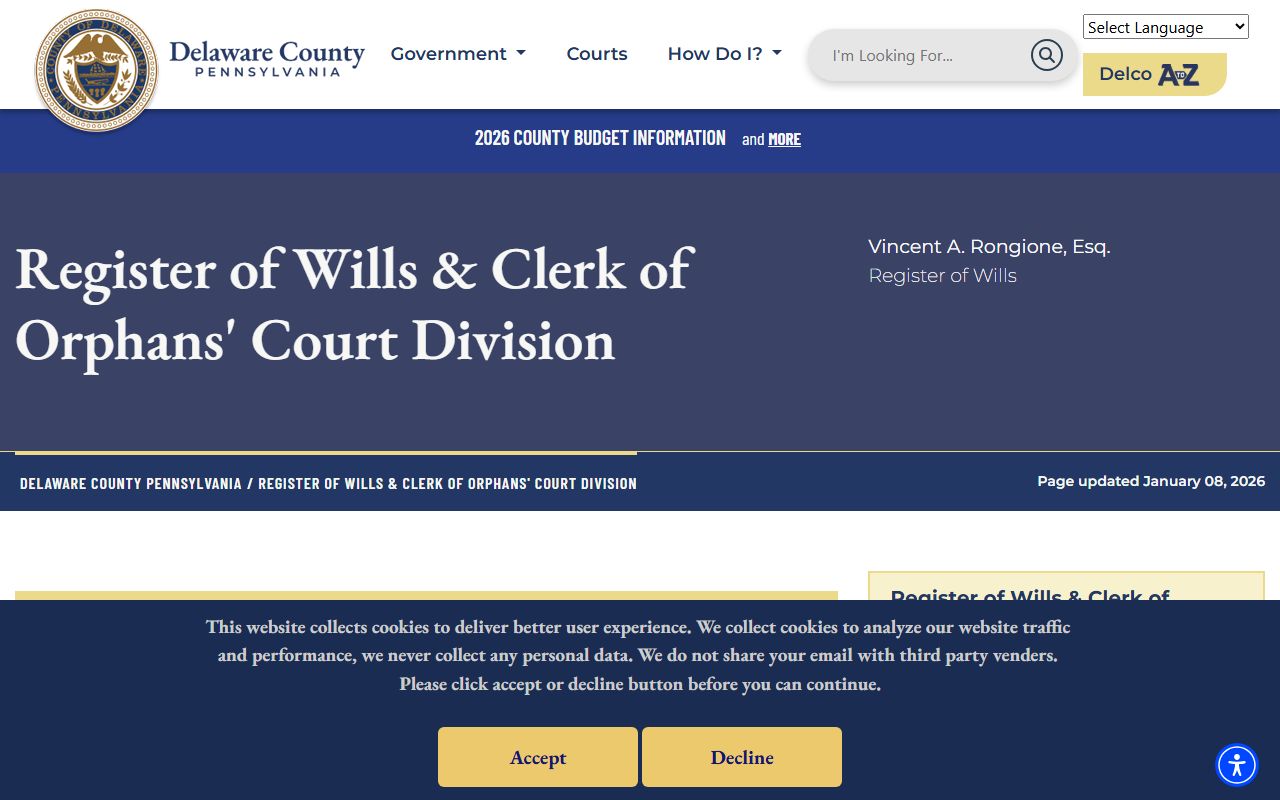 Delaware County Register of Wills website for related records in Delaware County