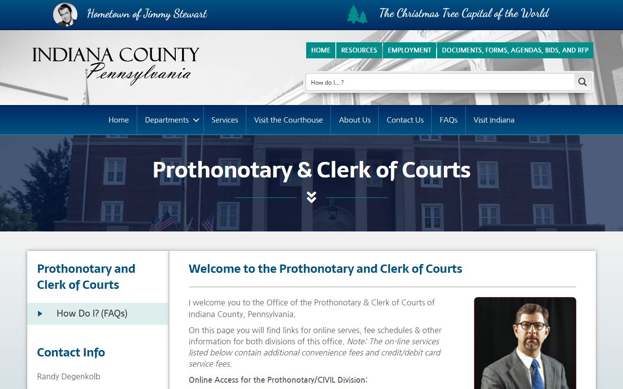 Indiana County Prothonotary website for divorce decree records in Indiana Pennsylvania