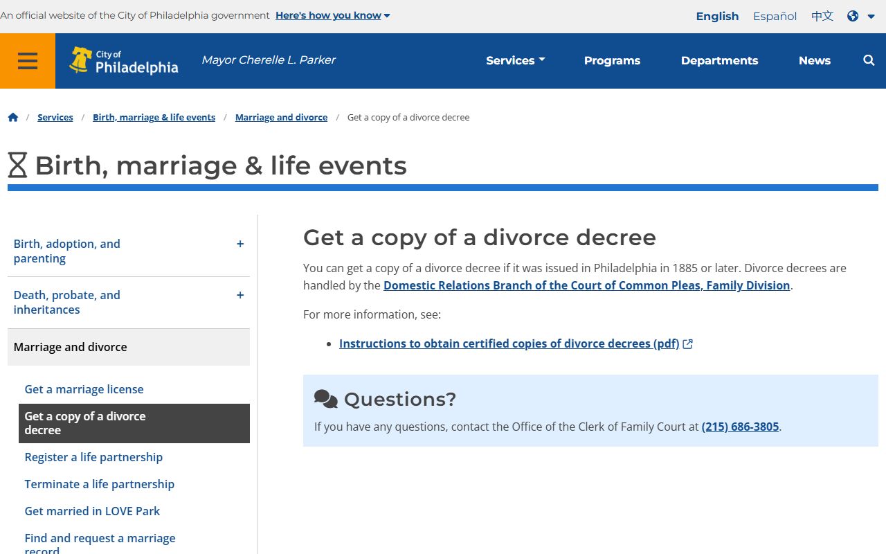 Philadelphia County divorce filing fee schedule