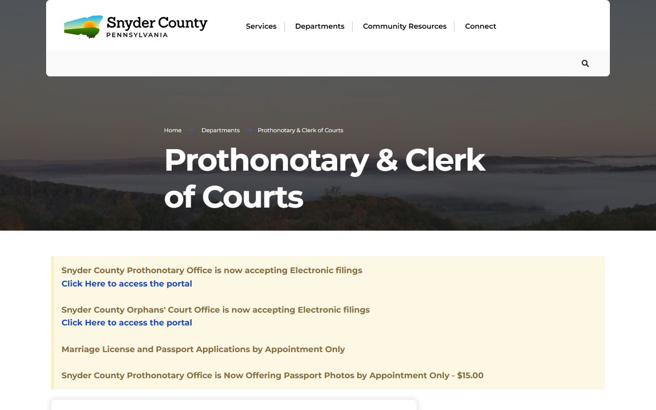 Snyder County Prothonotary office for divorce decree records in Middleburg Pennsylvania